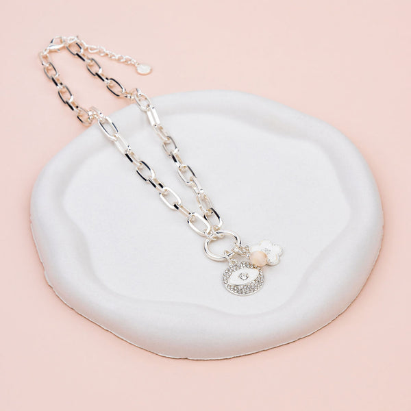 SHORT | Silver Crystal Eye Charm Necklace
