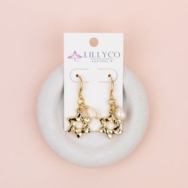 Yellow Gold Star Charm Earring