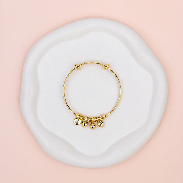 Yellow Gold Heart & Disc Charm Bangle