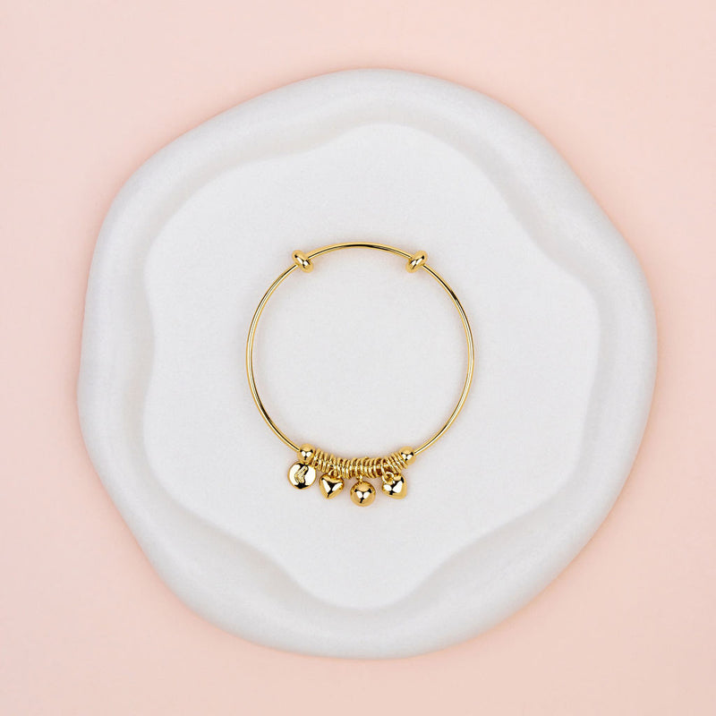 Yellow Gold Heart & Disc Charm Bangle