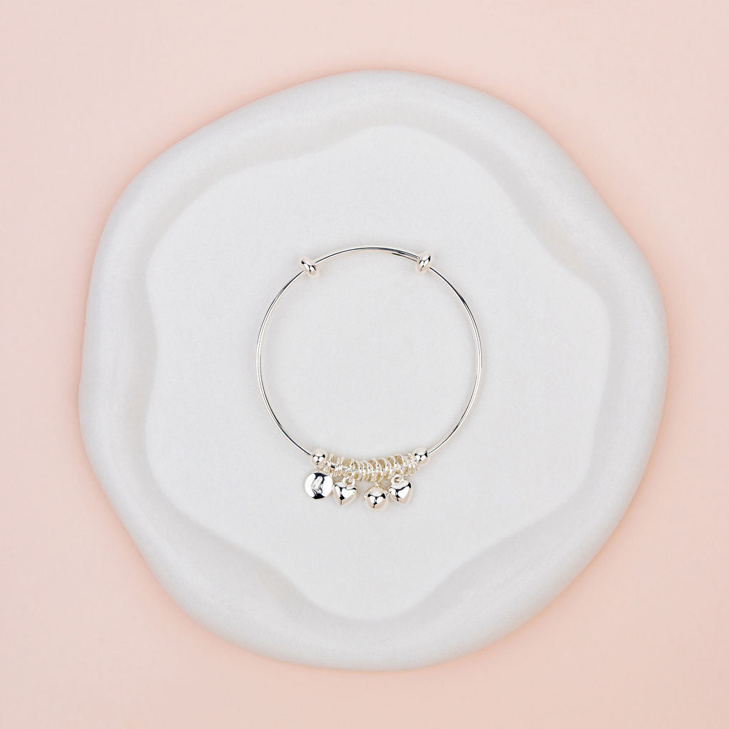 Silver Heart & Disc Charm Bangle