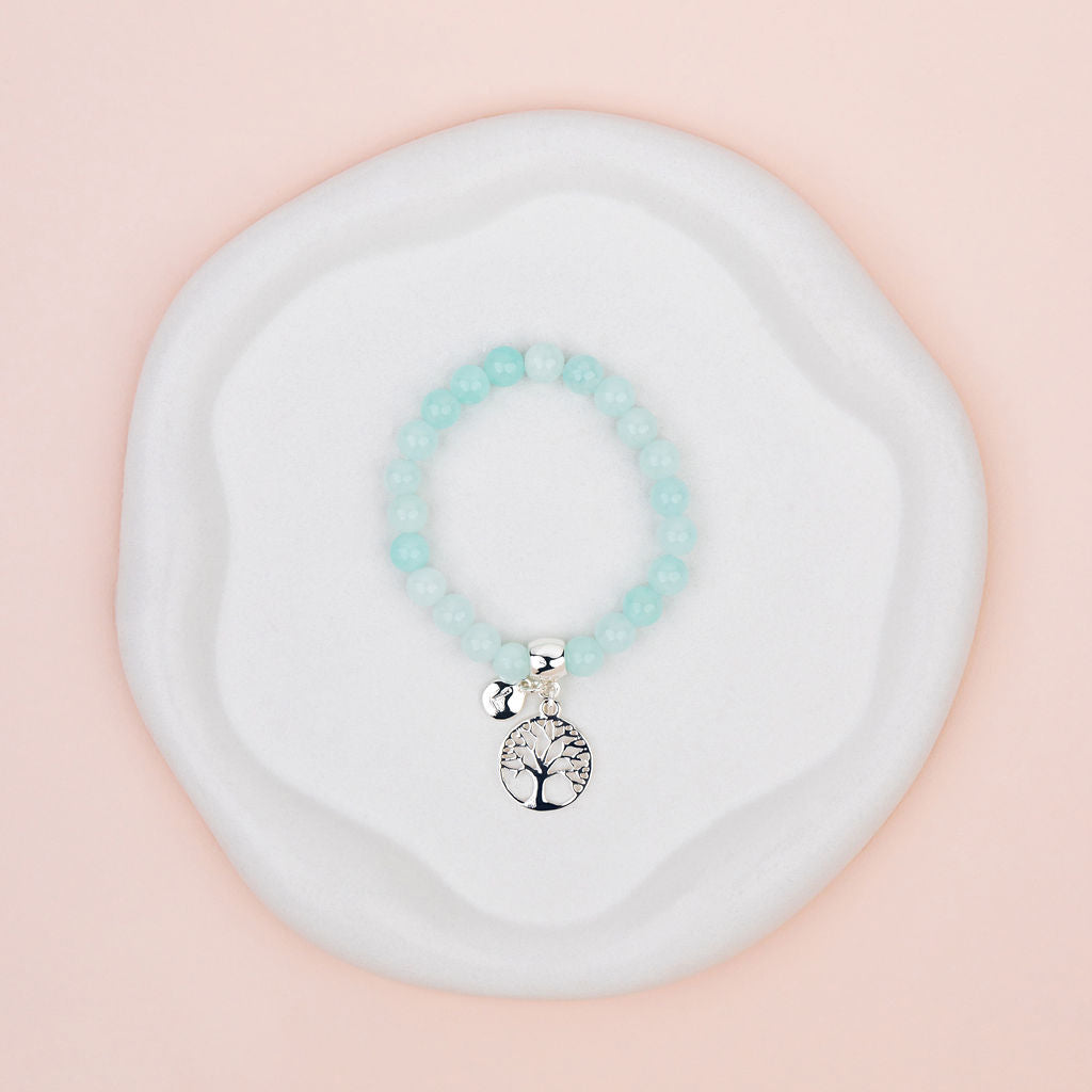 Turquoise Stone with Silver Tree Pendant Bracelet
