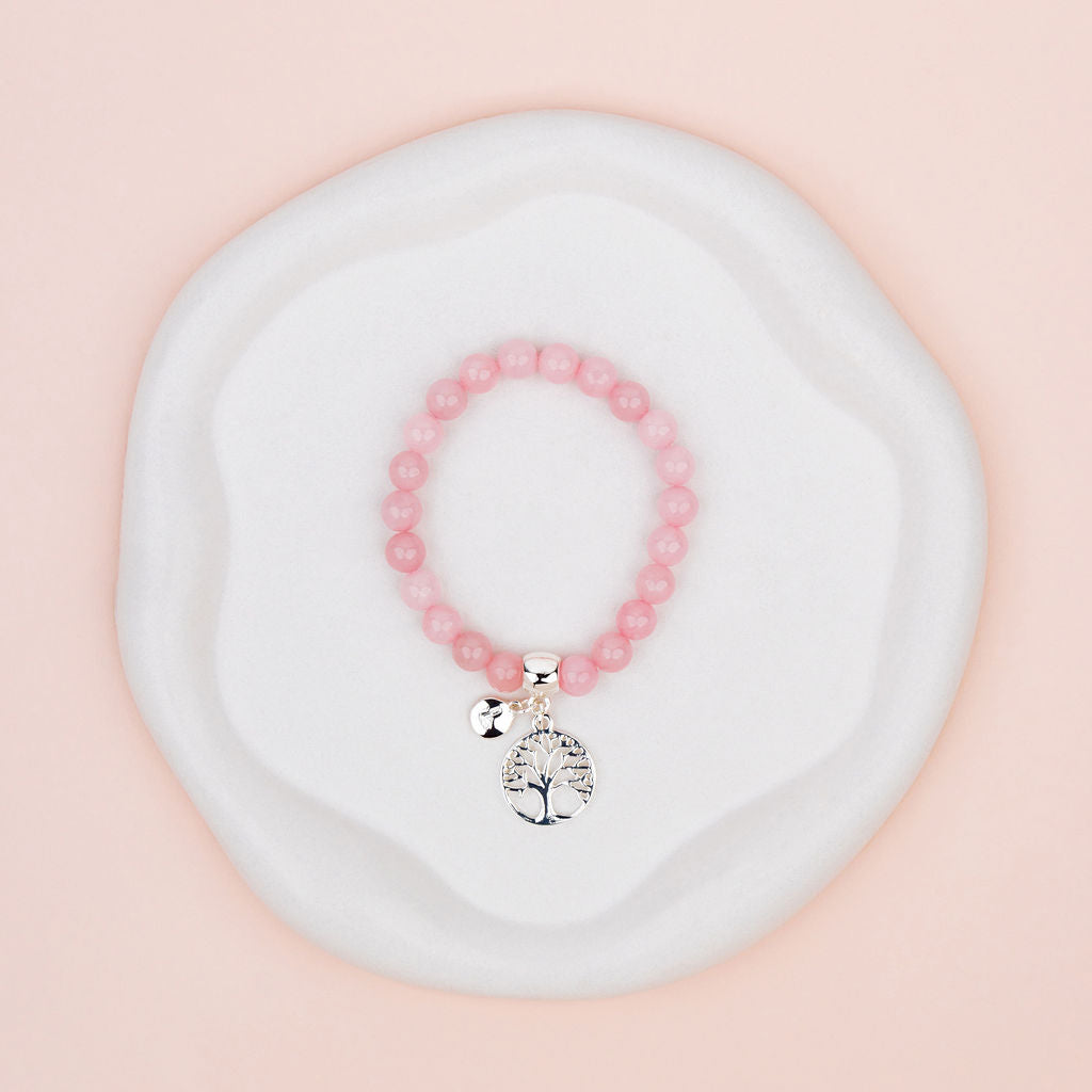 Rose Quartz with Silver Tree Pendant Bracelet