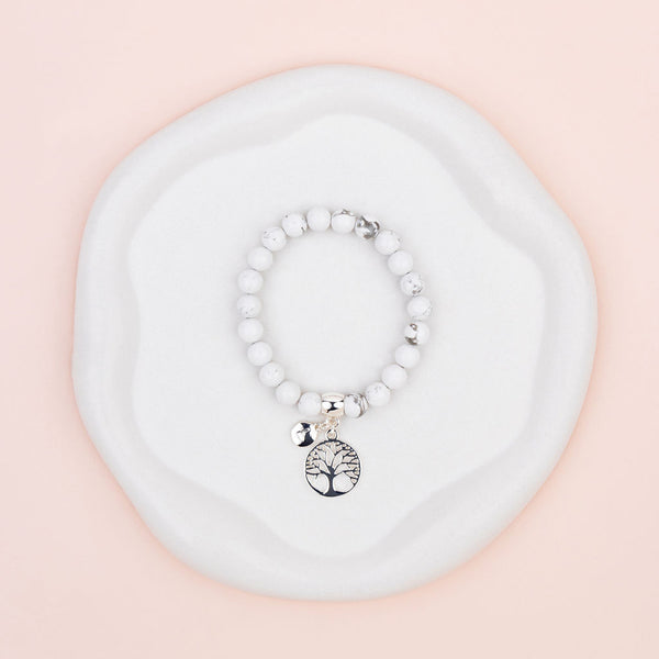Howlite Stone with Silver Tree Pendant Bracelet