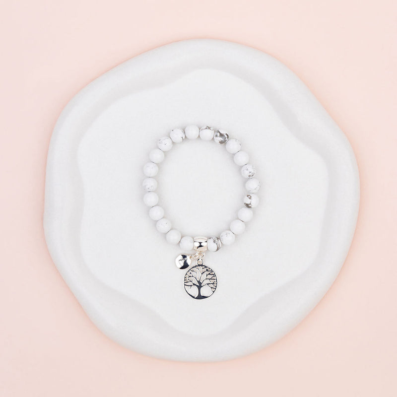 Rose Quartz with Silver Tree Pendant Bracelet