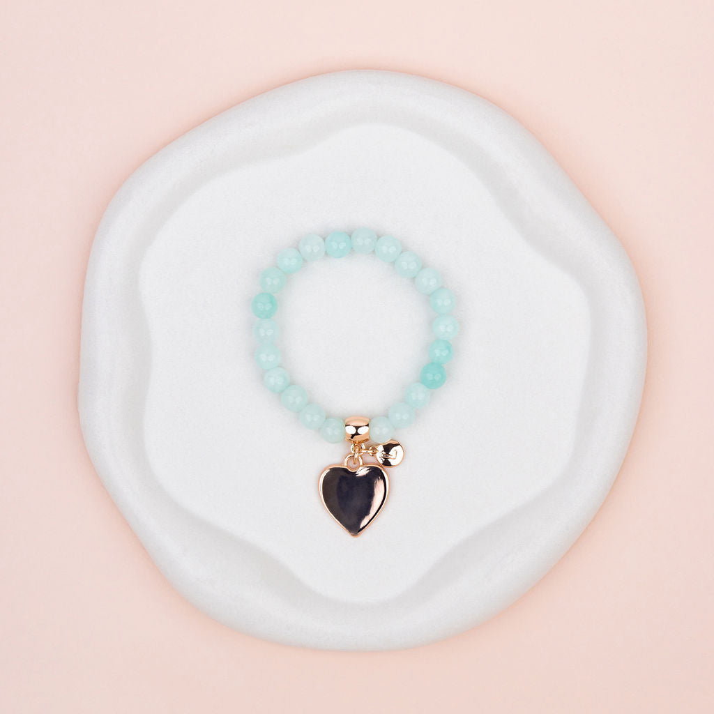 Turquoise Stone with Rose Gold Heart Pendant Bracelet