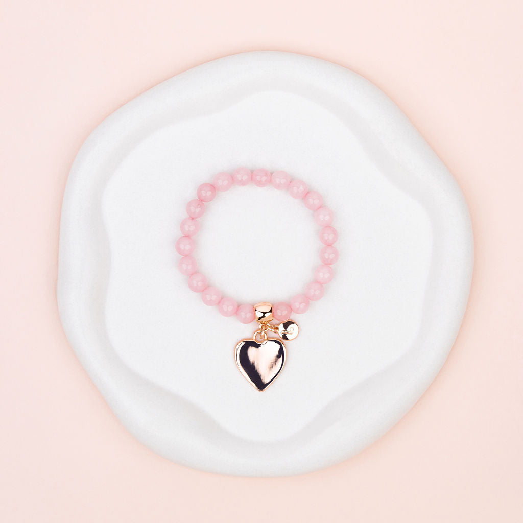 Rose Quartz with Rose Gold Heart Pendant Bracelet