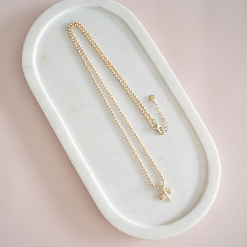 Small Light Gold Dragonfly Necklace Long