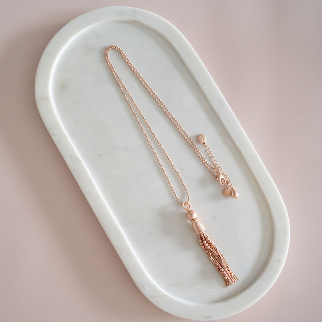 Matt Rose Gold Tassel & Bead Necklace