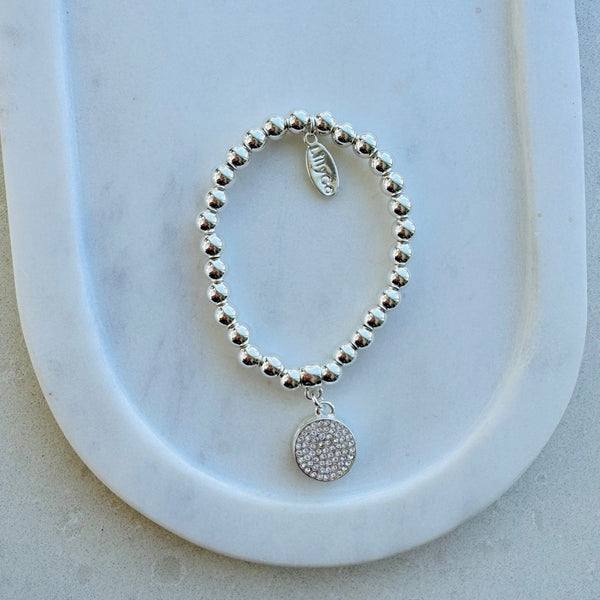 Silver Beads with Cubic Zirconia Disc Bracelet