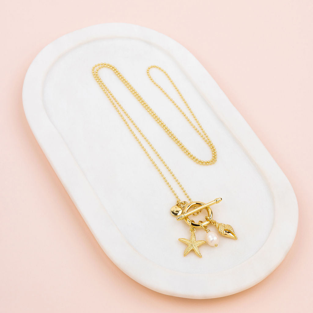 Yellow Gold Ocean Charm Long Necklace