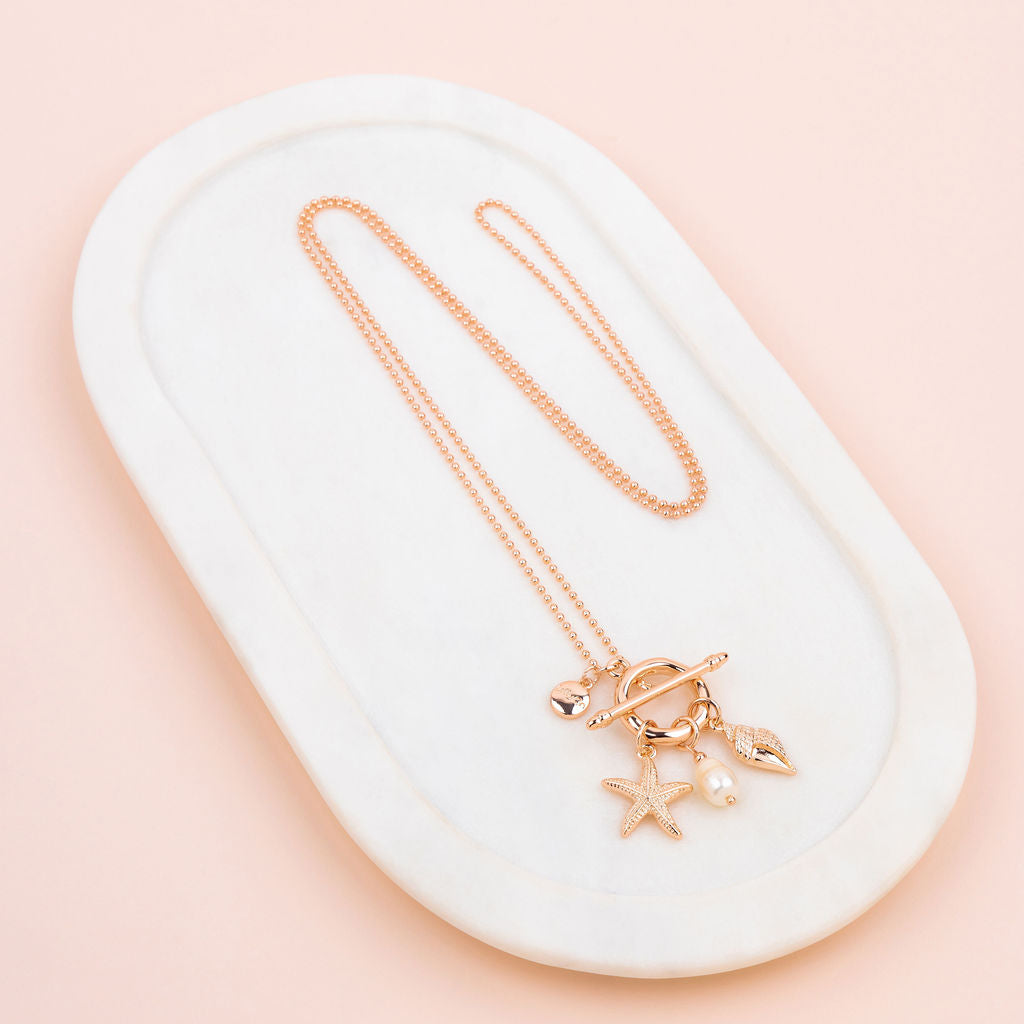 Rose Gold Ocean Charm Long Necklace