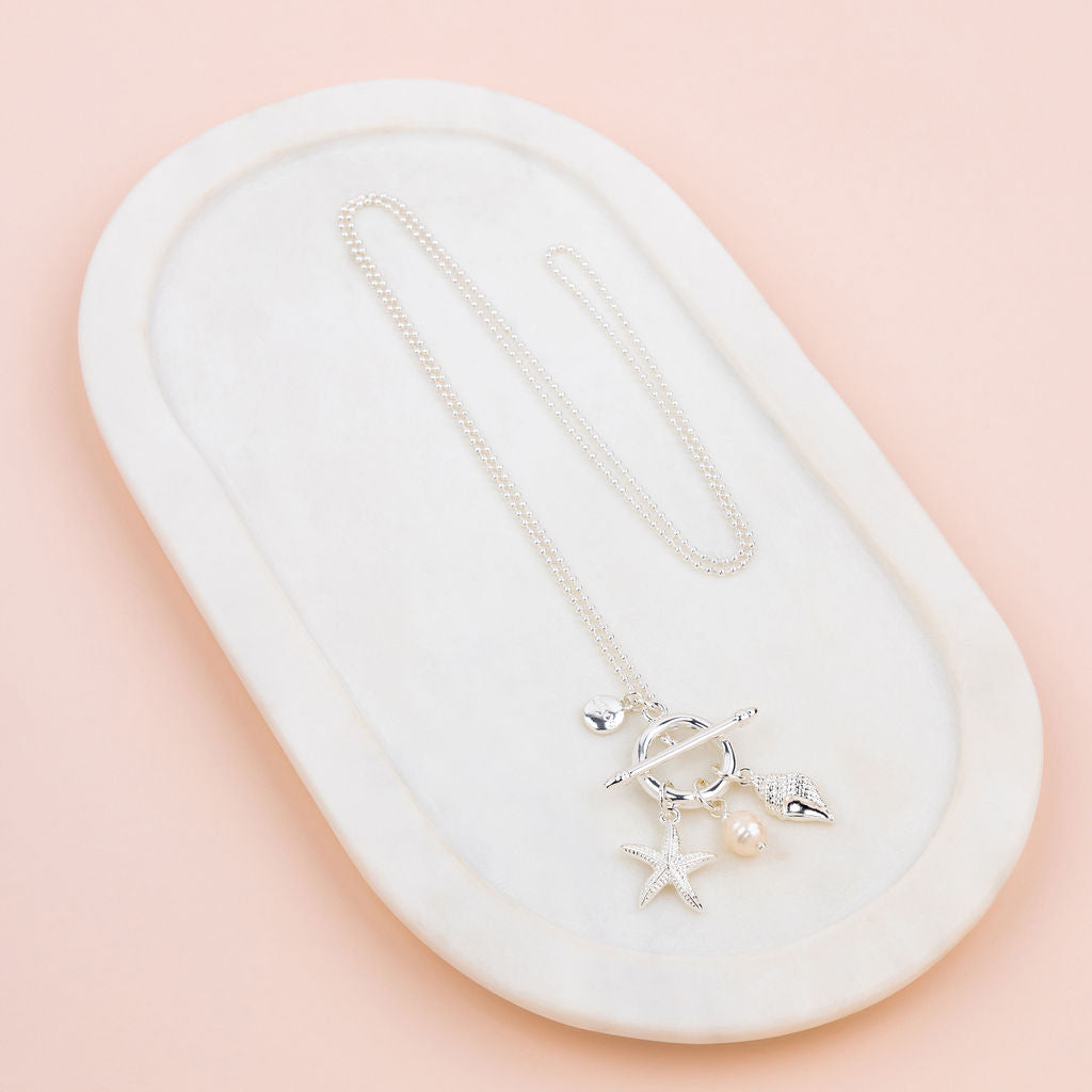 Silver Ocean Charm Long Necklace