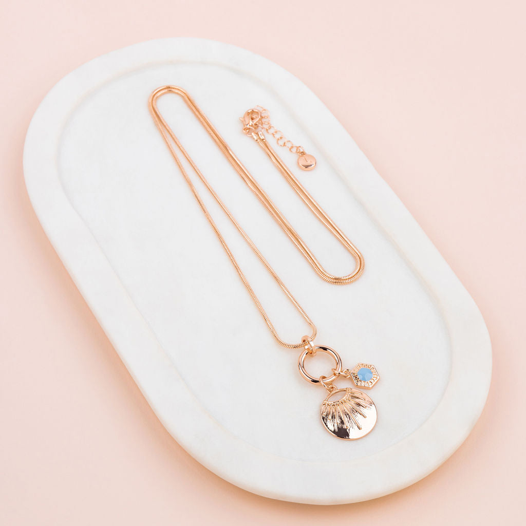 Rose Gold Pendant with Lilac Pendant Long Necklace