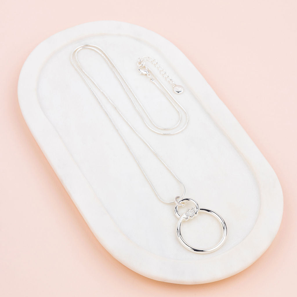 Silver Bling & Circle Pendant Long Necklace