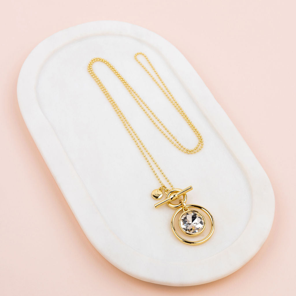Yellow Gold Ring & Crystal Long Necklace