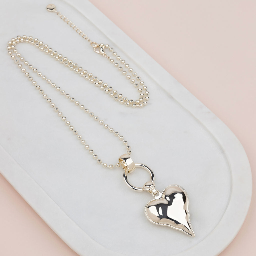 Light Gold Ball Chain with Heart Necklace