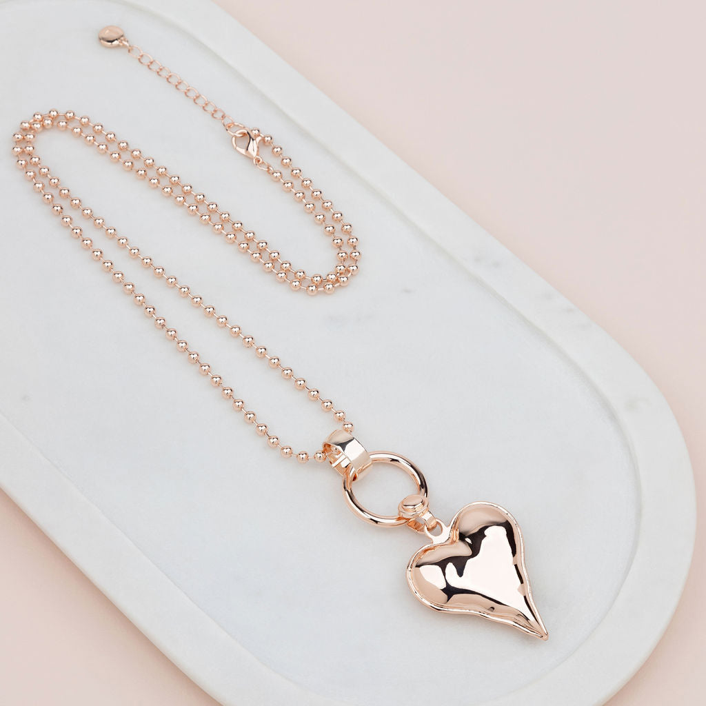 Rose Gold Ball Chain with Heart Necklace