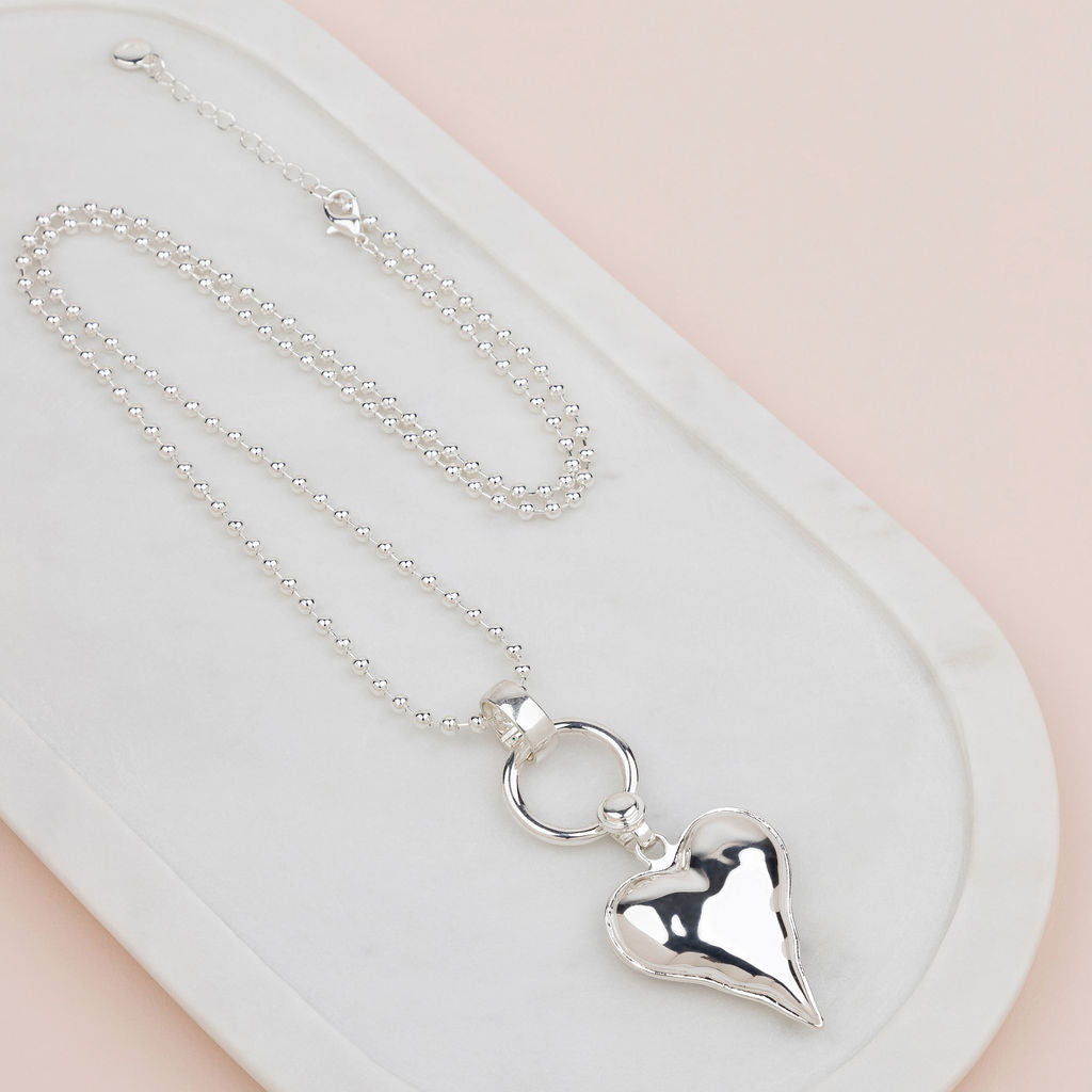 Silver Ball Chain with Heart Necklace