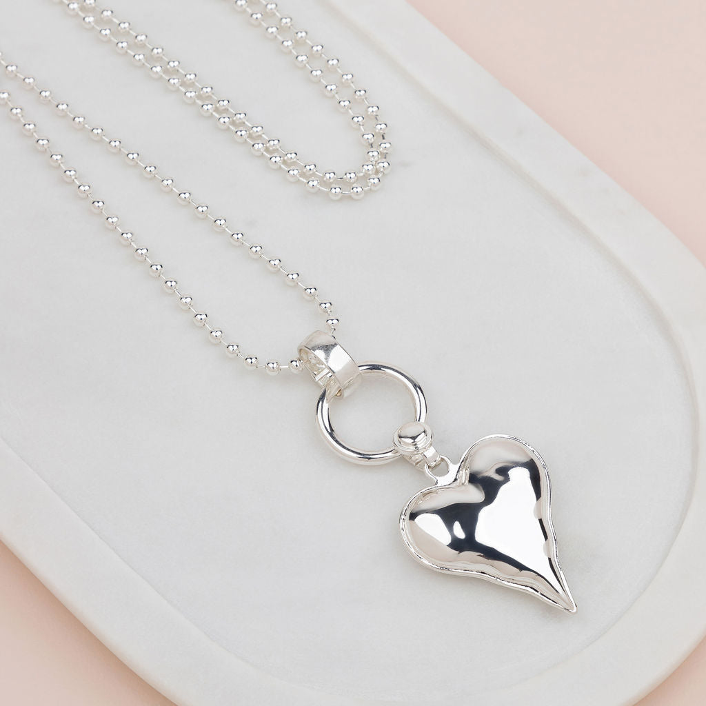 Silver Ball Chain with Heart Necklace