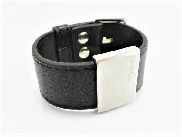 ManCo | Stainless Steel & Black Leather Bracelet