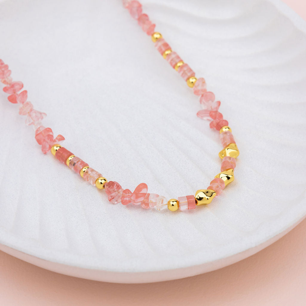 Strawberry Quartz 14K Gold Necklace