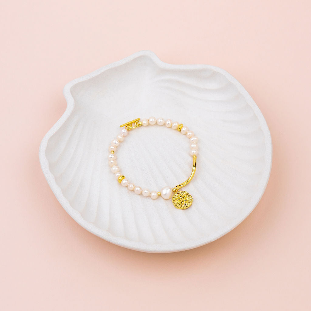 Starfish Pendant 14K Gold on Pearl Chain Bracelet