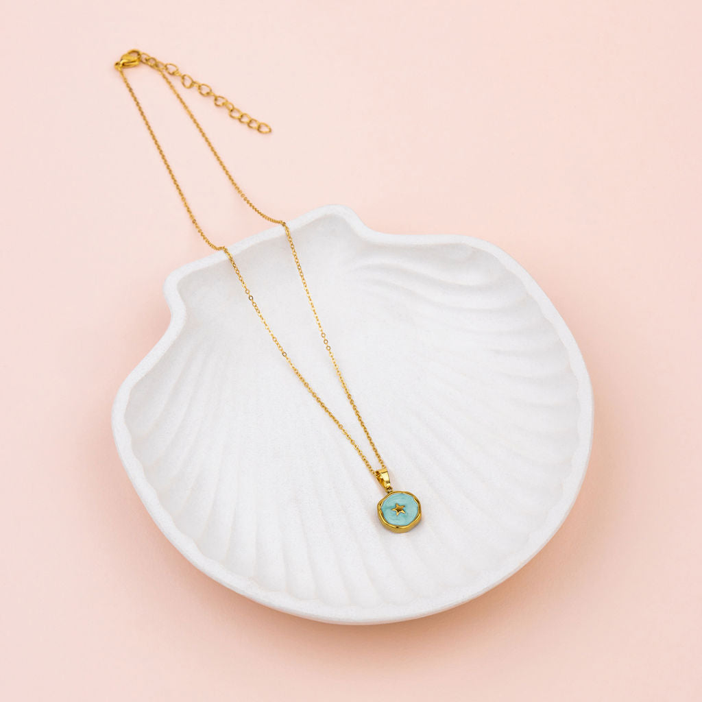 SHORT | Turquoise Enamel with Gold Star Pendant Necklace