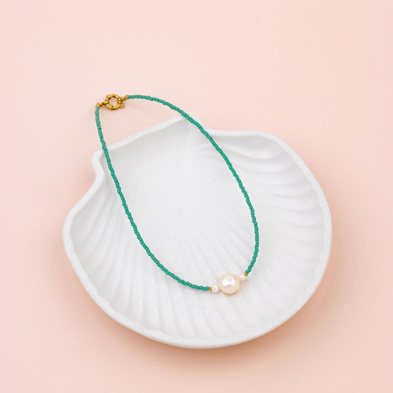 SHORT | Turquoise Fine Beads with Pearl Necklace