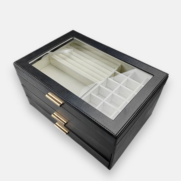 Large Black Clear Top Jewellery Box w Draws