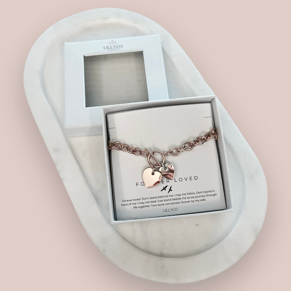 Forever Loved #2 Boxed 2 Heart Link Bracelet | Rose Gold + Silver