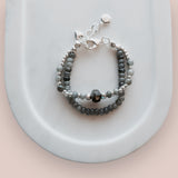 Grey Quartz 2 Strand with Silver Heart Bracelet