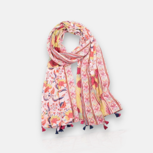 Pink Floral Tassel Scarves