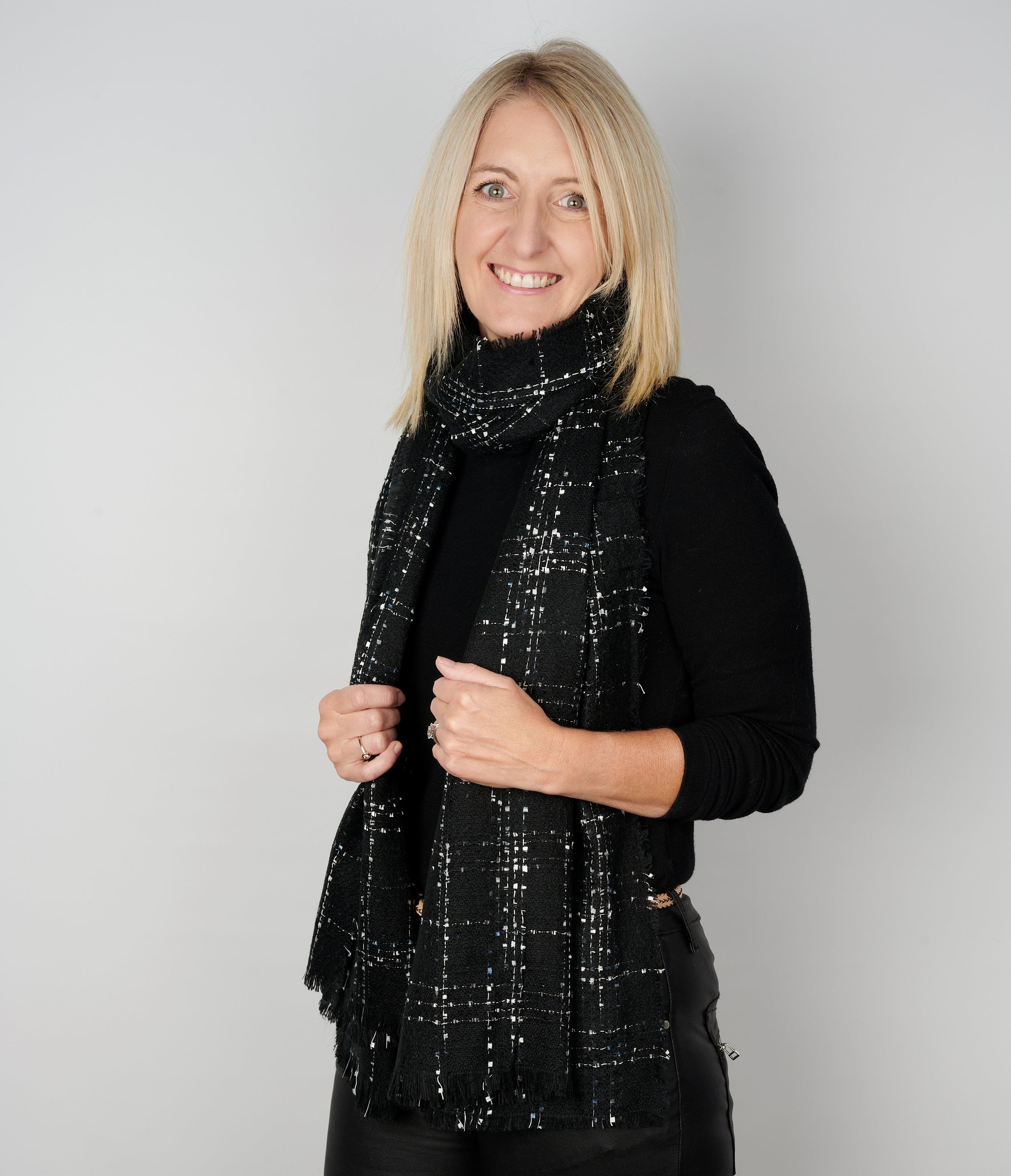 Black Check Acrylic Scarf