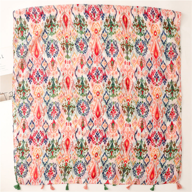 Ladies Pink Multi Colour Floral Scarf