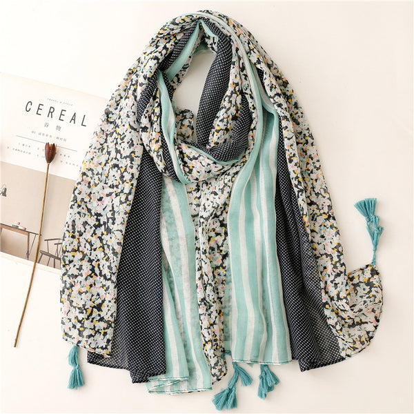 Navy & Turquoise Pattern Scarf