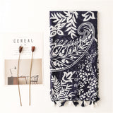 Ladies Navy & White Pattern Tassel Scarf