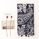 Navy & White Pattern Tassel Scarf