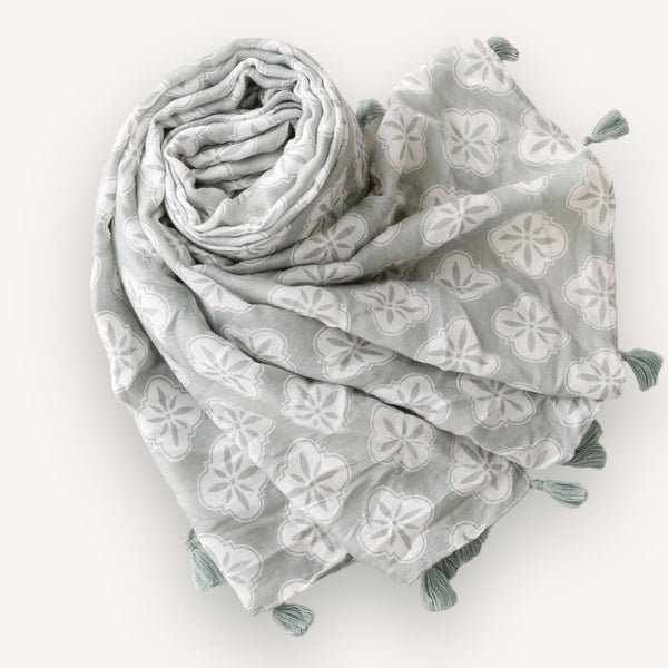 Light Green & White Floral Scarf