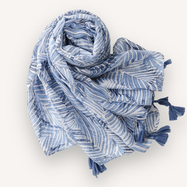 White & Pale Blue All over Pattern Scarf