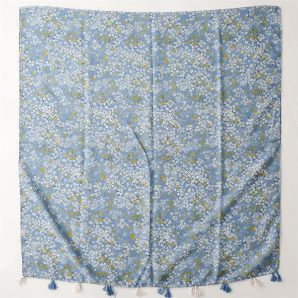 Small Blue, White & Yellow Flower Scarf