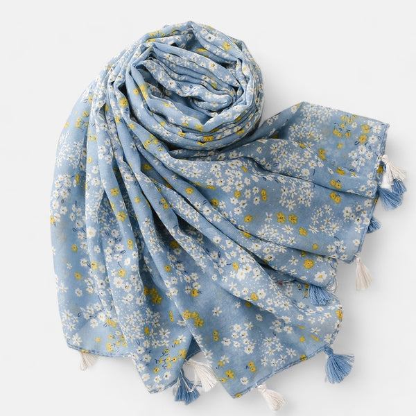 Small Blue, White & Yellow Flower Scarf