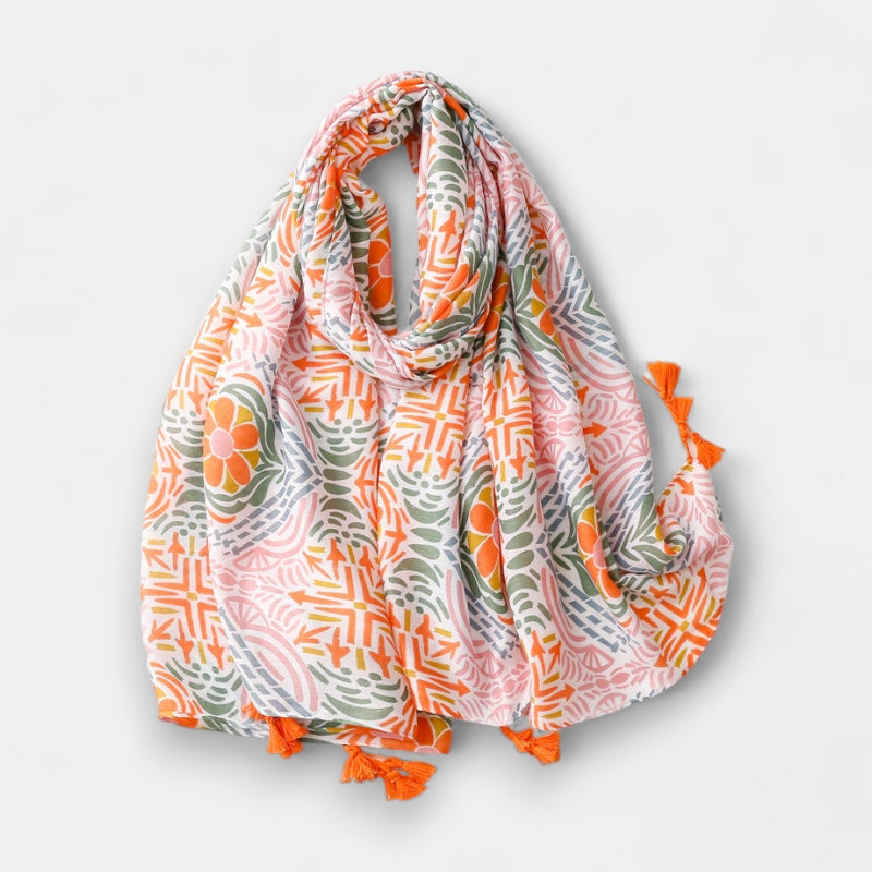 Ladies Pink, Orange & Green Print Scarf