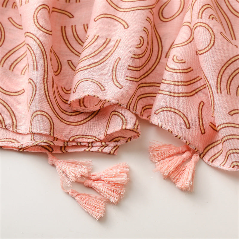 Ladies Brown & Pink Shape Print Scarf