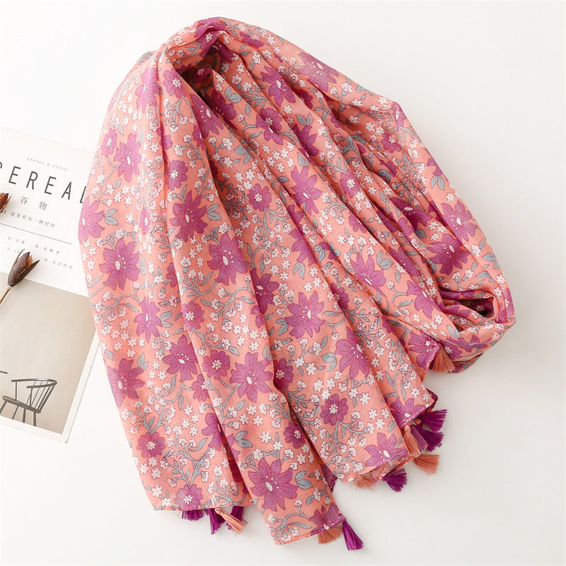 Ladies Purple Flowers Print Scarf