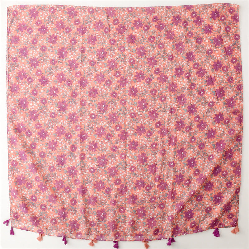 Ladies Purple Flowers Print Scarf