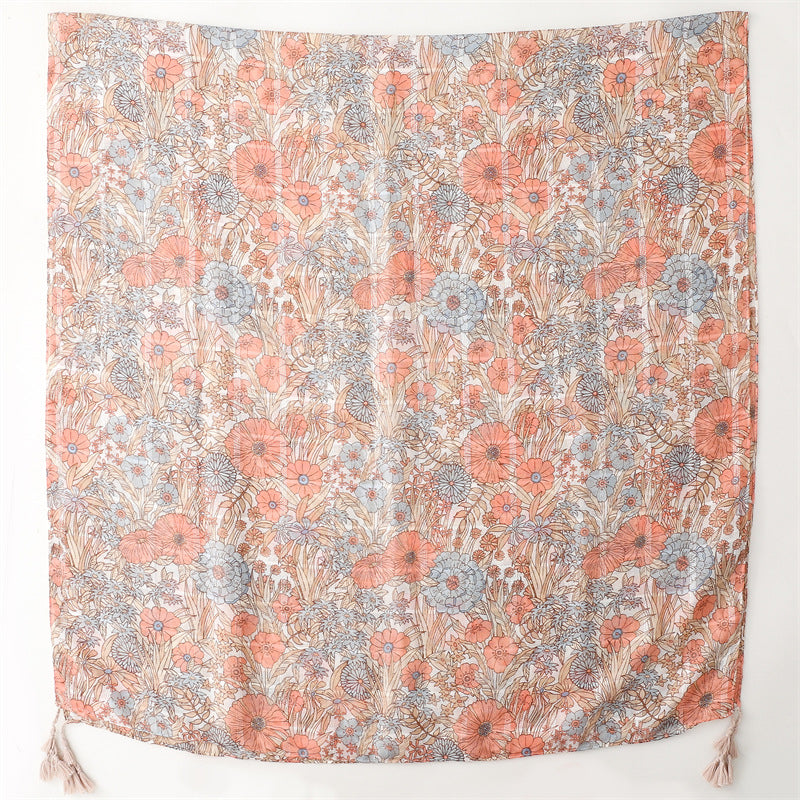 Ladies Blue & Peach Floral Printed Scarf
