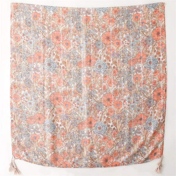 Ladies | Blue & Peach Floral Printed Scarf