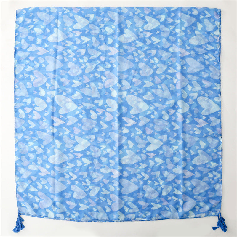Ladies | Blue & White Love Heart Printed Scarf
