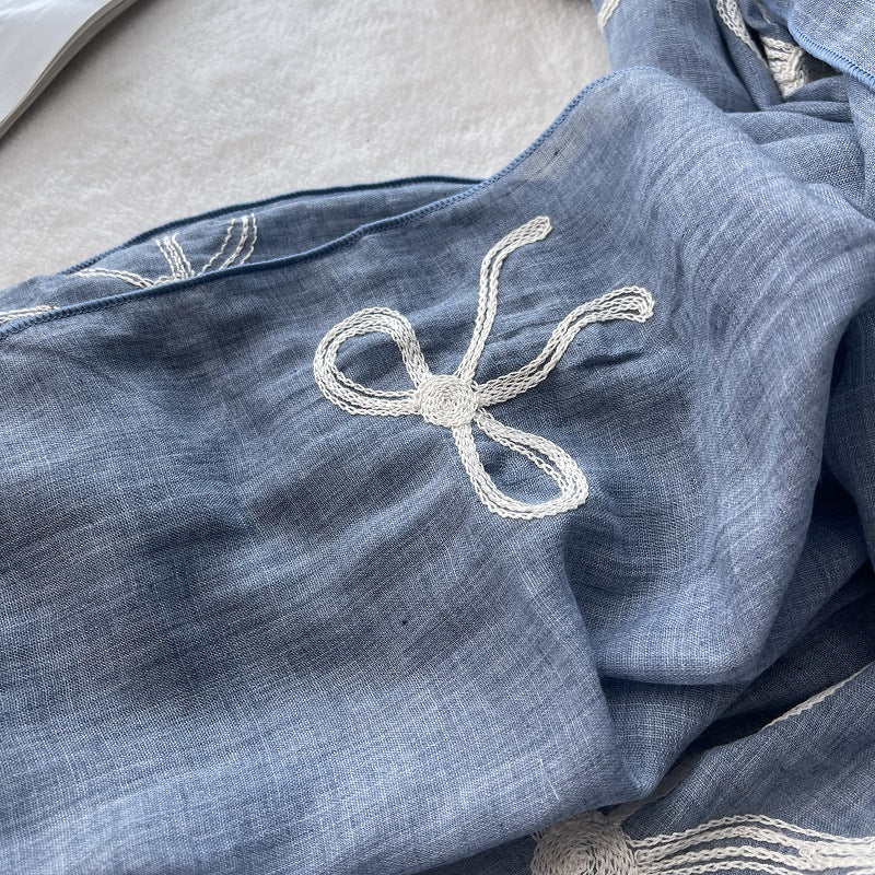 Ladies Blue with White Bow Scarf